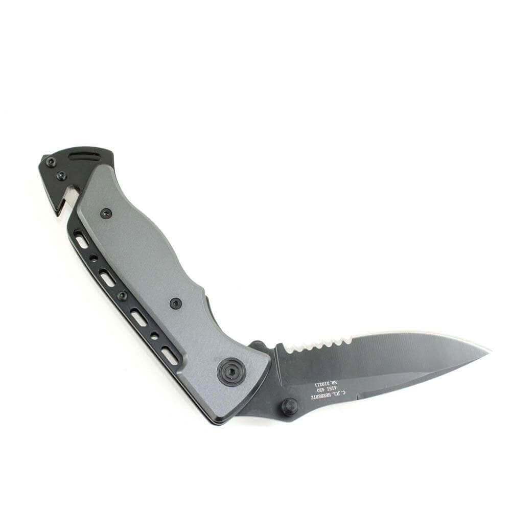 Couteau pliant de secours Herbertz 210211 à dents manche alu 12cm