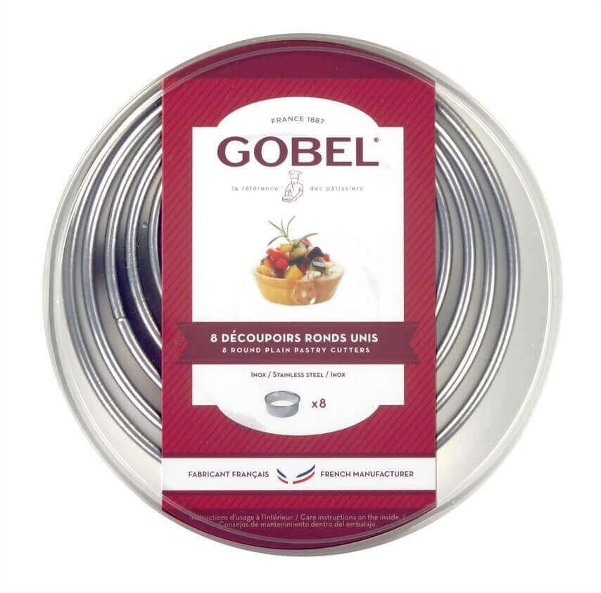 Boite de 8 découpoirs professionnels Gobel ronds unis tout inox