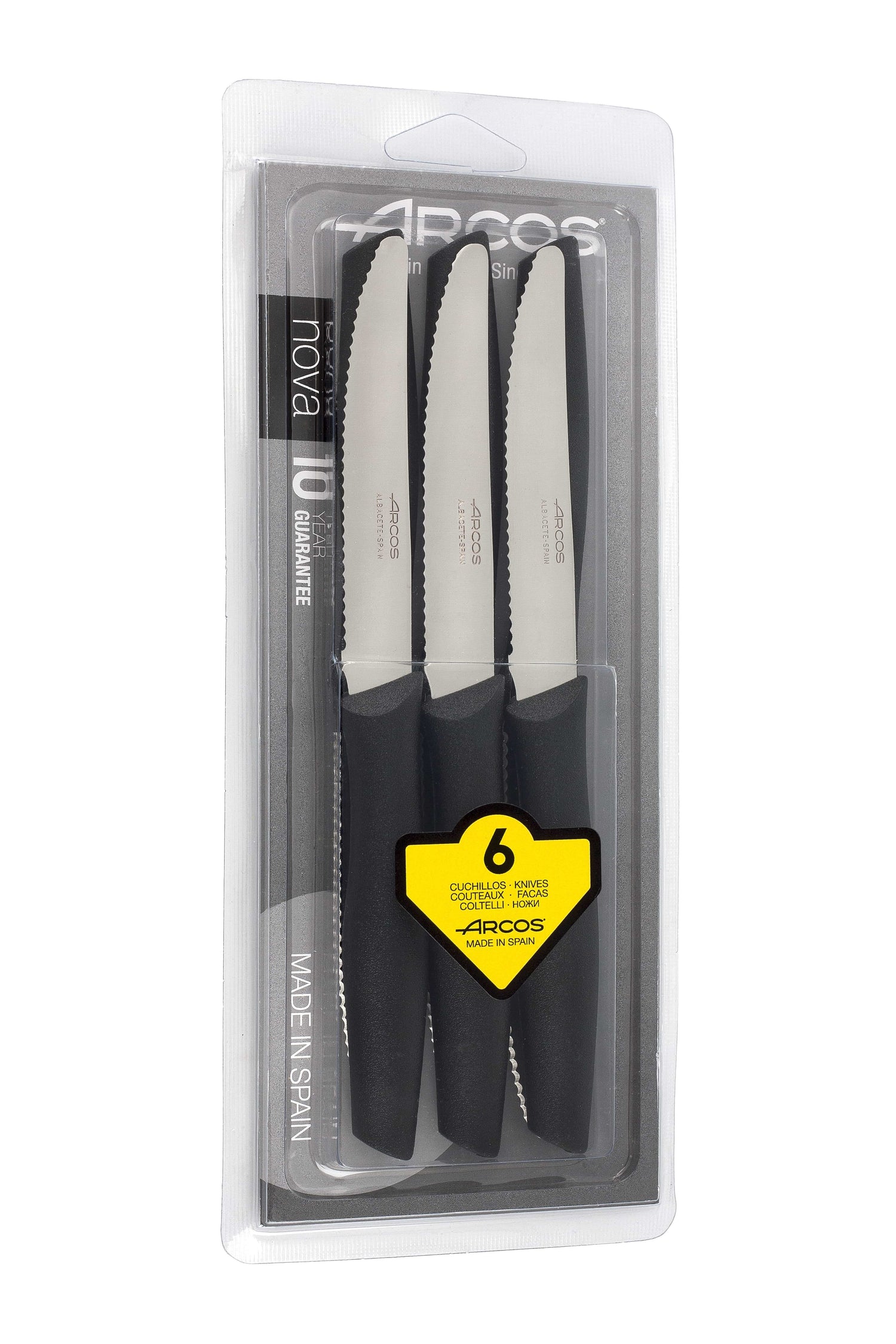 Set 6 couteaux de table Arcos lames acier NITRUM manche noir