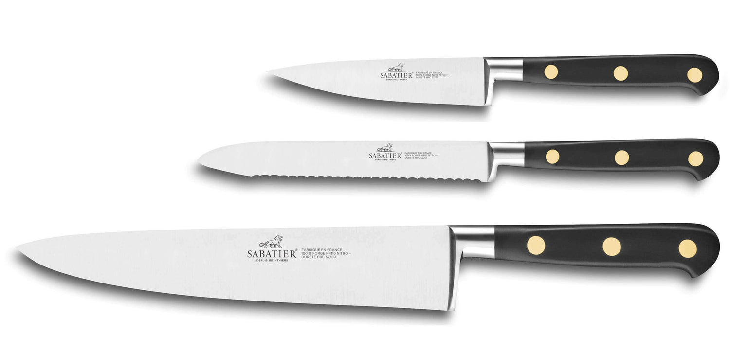 Coffret 3 couteaux SABATIER Idéal Laiton 100% forgé et français
