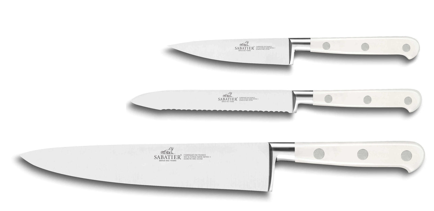 Coffret 3 couteaux Sabatier Toque blanche 100% forgé manches rivetés