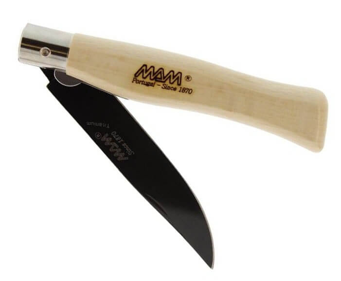Couteau pliant MAM lame titanium noir manche en hêtre 12.5cm