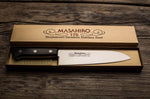 Couteau santoku japonais Masahiro BWH 17.5cm acier MBS-26 manche Pakkawood