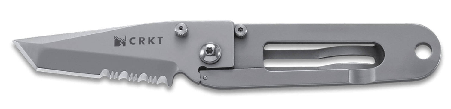 Couteau pliant CRKT KISS 5510 dentelé manche inox porte-billets 8,9cm