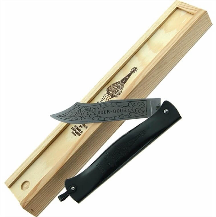 Couteau pliant Douk-Douk Géant 815 lame carbone manche métal 14cm + plumier bois