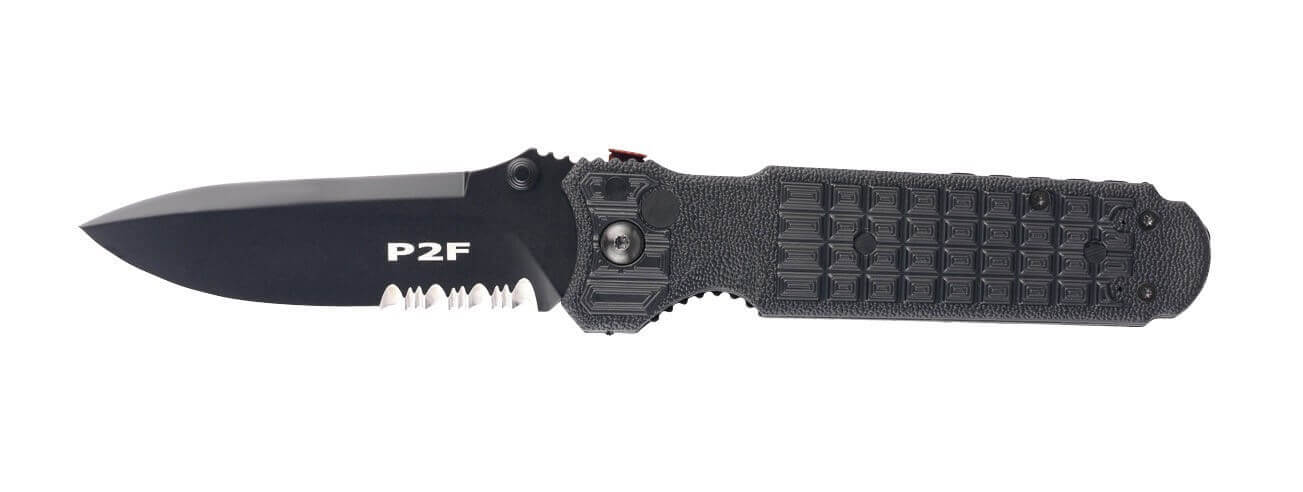 Couteau pliant FOX 1446 Predator 2F à dents manche 12cm forprène noir