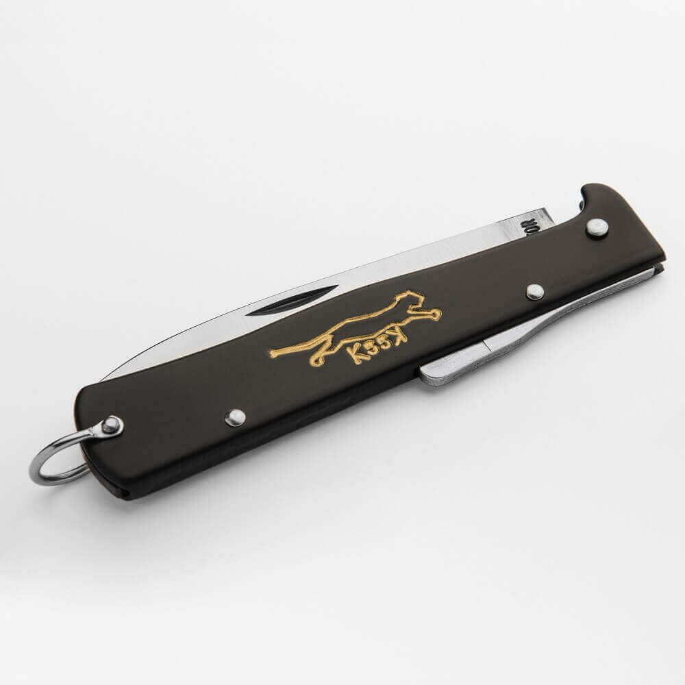 Couteau pliant OTTER Mercator K55K acier inox manche gravé métal noir 11cm