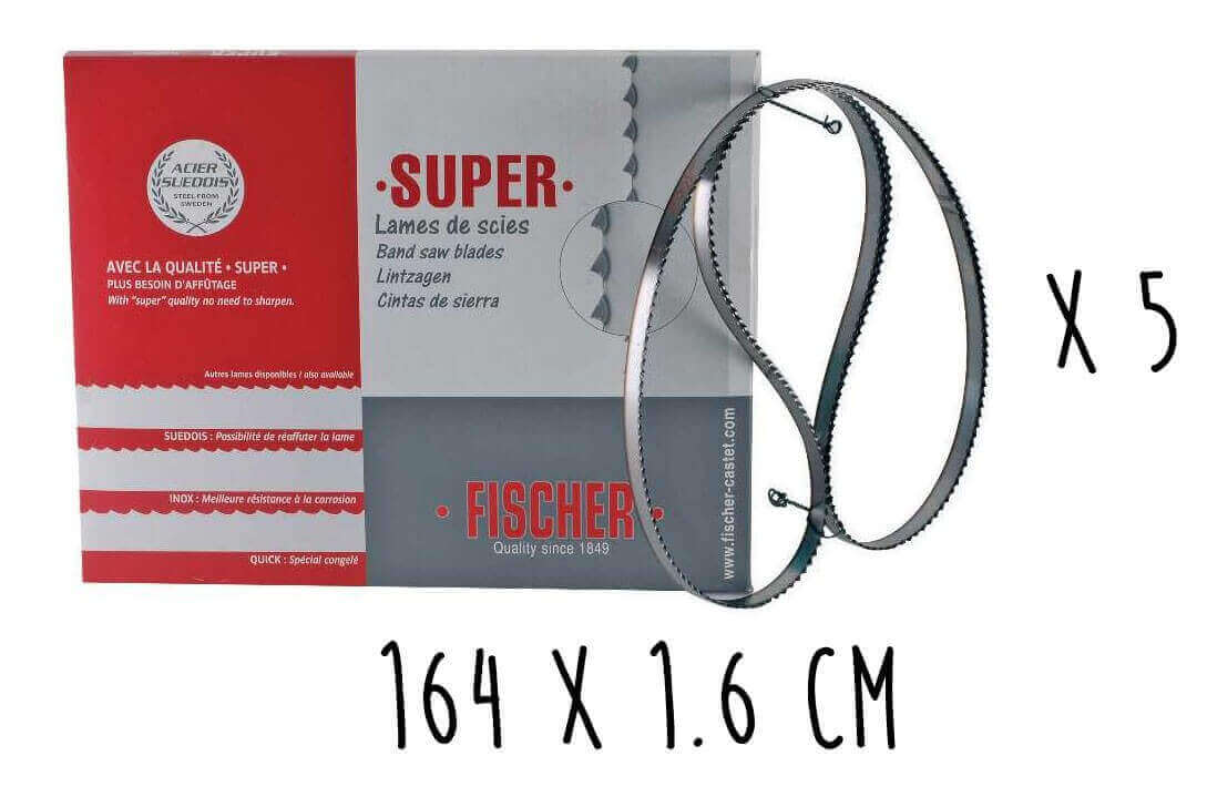 Boîte 5 lames dentées FISCHER Super acier suédois 164cm pour scie électrique à ruban largeur 16mm