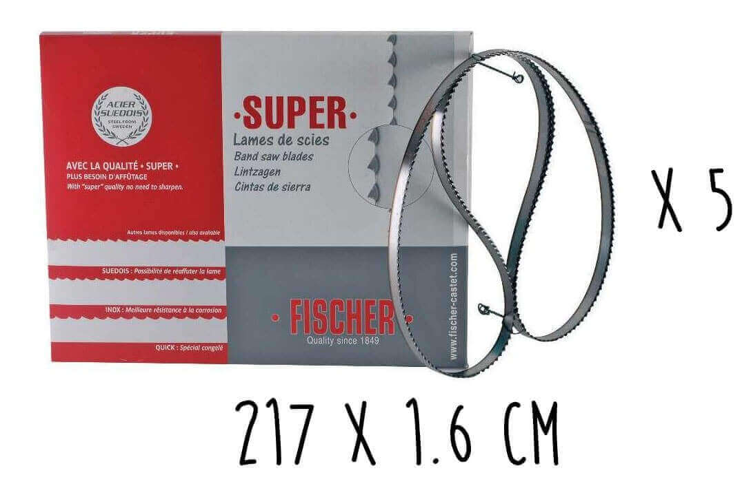Boîte 5 lames dentées FISCHER Super acier suédois 217cm pour scie électrique à ruban largeur 16mm