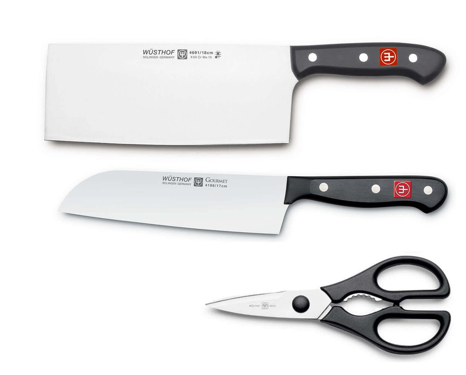 Coffret 3 pièces Wusthof Gourmet couteau de chef chinois + santoku + ciseaux