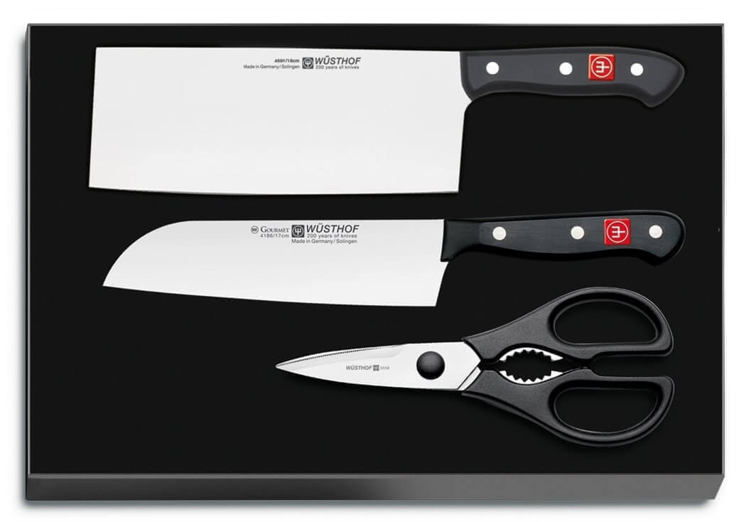 Coffret 3 pièces Wusthof Gourmet couteau de chef chinois + santoku + ciseaux