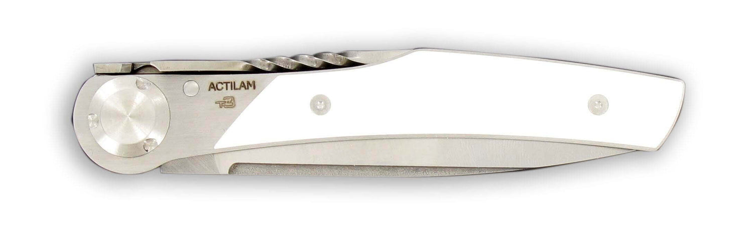 Couteau pliant Actilam T3 lame forgée manche corian blanc 11cm