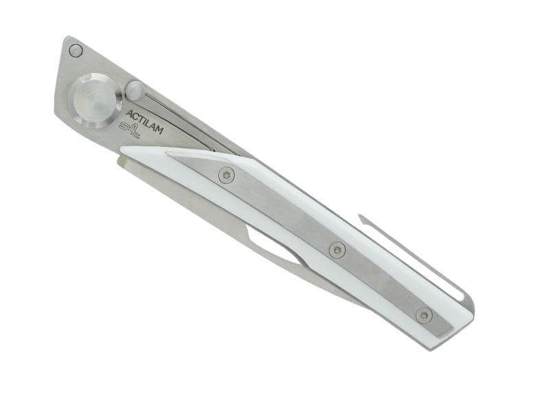 Couteau pliant Actilam S4 lame forgée manche acier/corian blanc 11cm