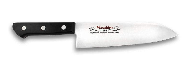 Couteau santoku japonais Masahiro BWH 17.5cm acier MBS-26 manche Pakkawood