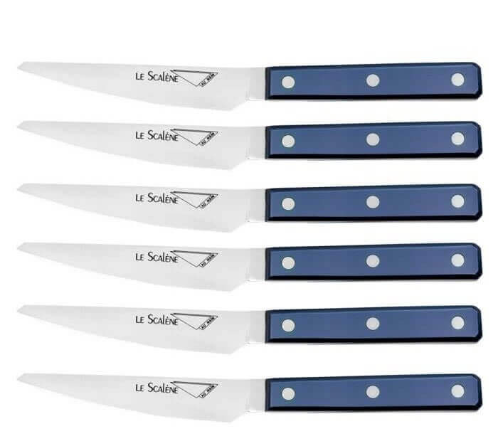 Coffret 6 couteaux à steak Au Nain Scalène 11cm micro-denté manche bleu
