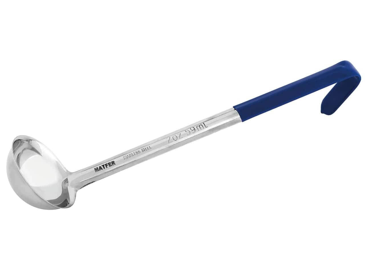 Louche professionnelle Matfer 5,9cl acier inox monobloc 68mm manche bleu