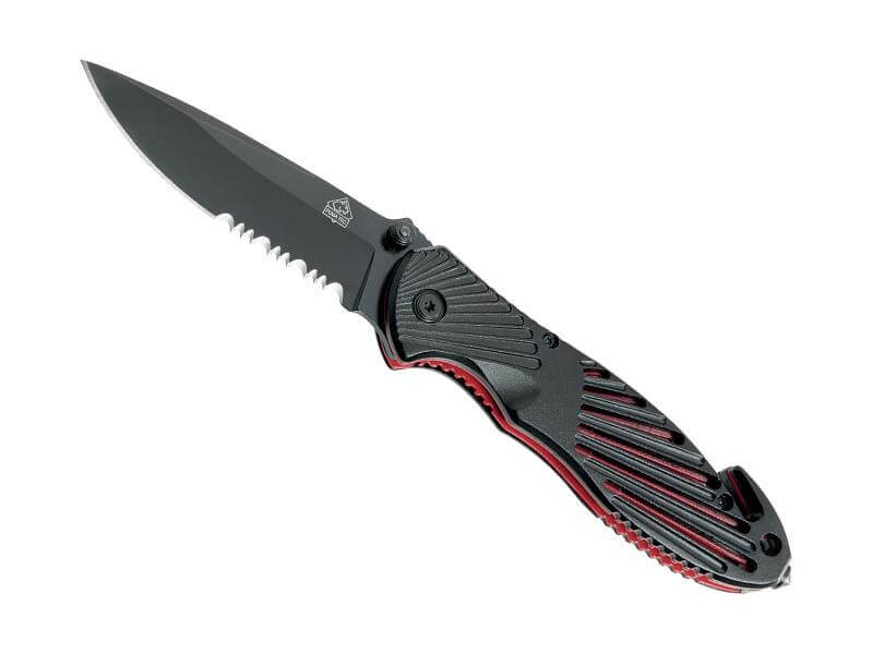 Couteau pliant Puma Tec 319911 à dents manche alu 11cm + fonctions secours