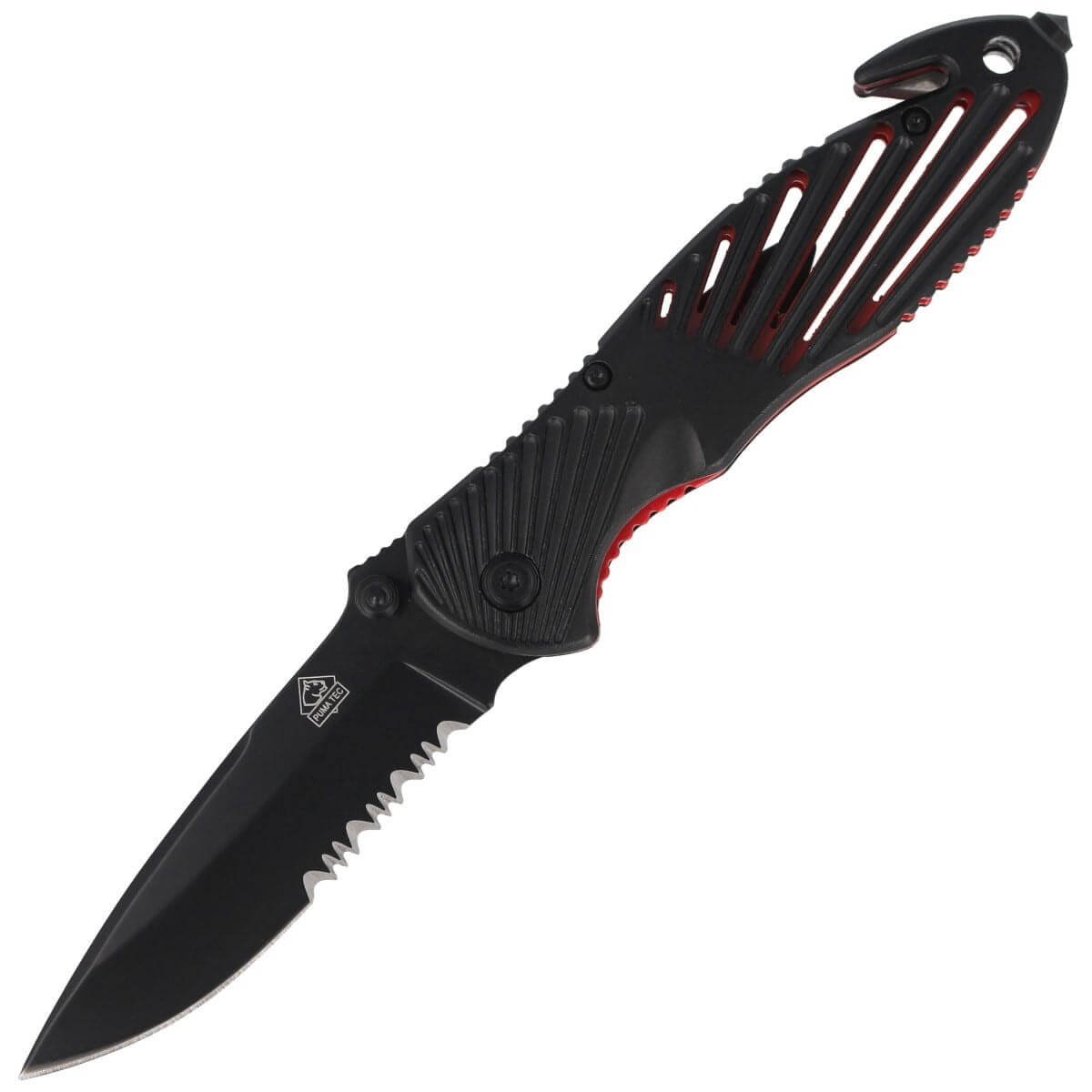 Couteau pliant Puma Tec 319911 à dents manche alu 11cm + fonctions secours