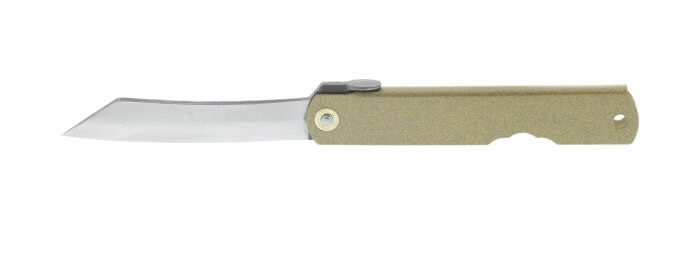 Couteau pliant Higonokami 2671 acier carbone manche gravé 10cm doré