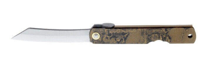 Couteau pliant Higonokami 2672 acier carbone manche gravé 10cm brun