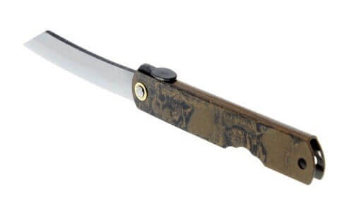 Couteau pliant Higonokami 2672 acier carbone manche gravé 10cm brun