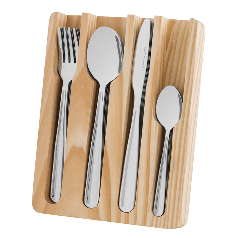 Ménagère 24 couverts Sereno Berghoff Essentials inox + rangement en bois