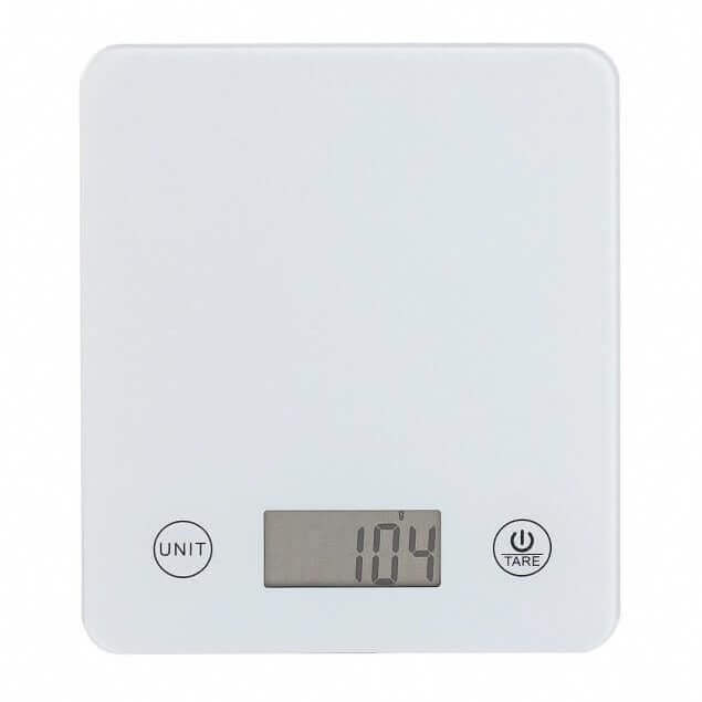 Balance de cuisine électronique écran LCD modèle Slim blanc avec plateau en verre