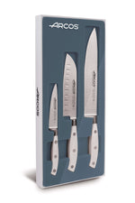 Coffret 3 couteaux Riviera White Arcos forgés (Chef+Santoku+Office)