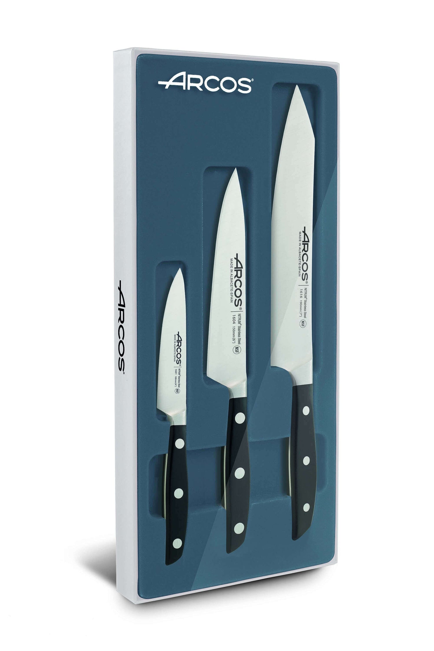 Coffret 3 couteaux forgés Arcos Manhattan tranchant extrême