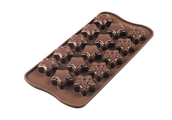 Moule à chocolat silicone Silikomart Easy Choc spécial Noël 214X106 mm - 15 Etoiles