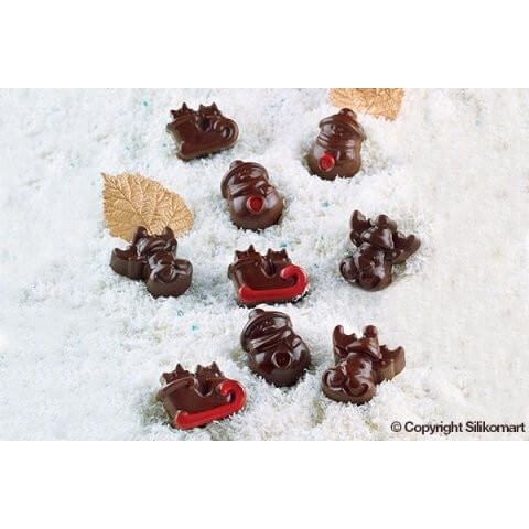 Moule à chocolat silicone Silikomart Easy Choc spécial Noël 214X106 mm - 15 sujets de Noël