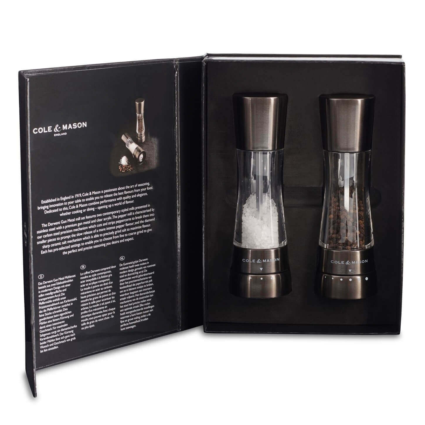 Coffret de 2 moulins sel/poivre Derwent Cole & Mason 19cm - Gun Metal