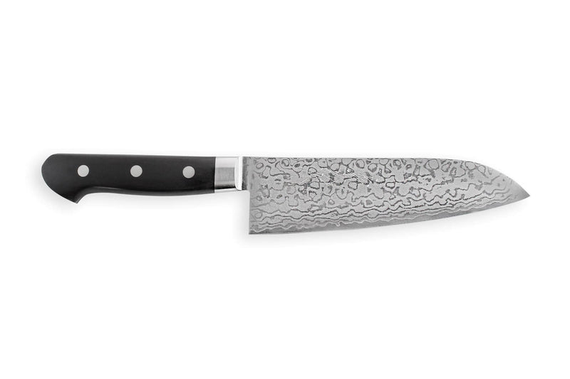 Couteau santoku japonais artisanal Yoshihiro VG10 damas 33 couches 16.5cm