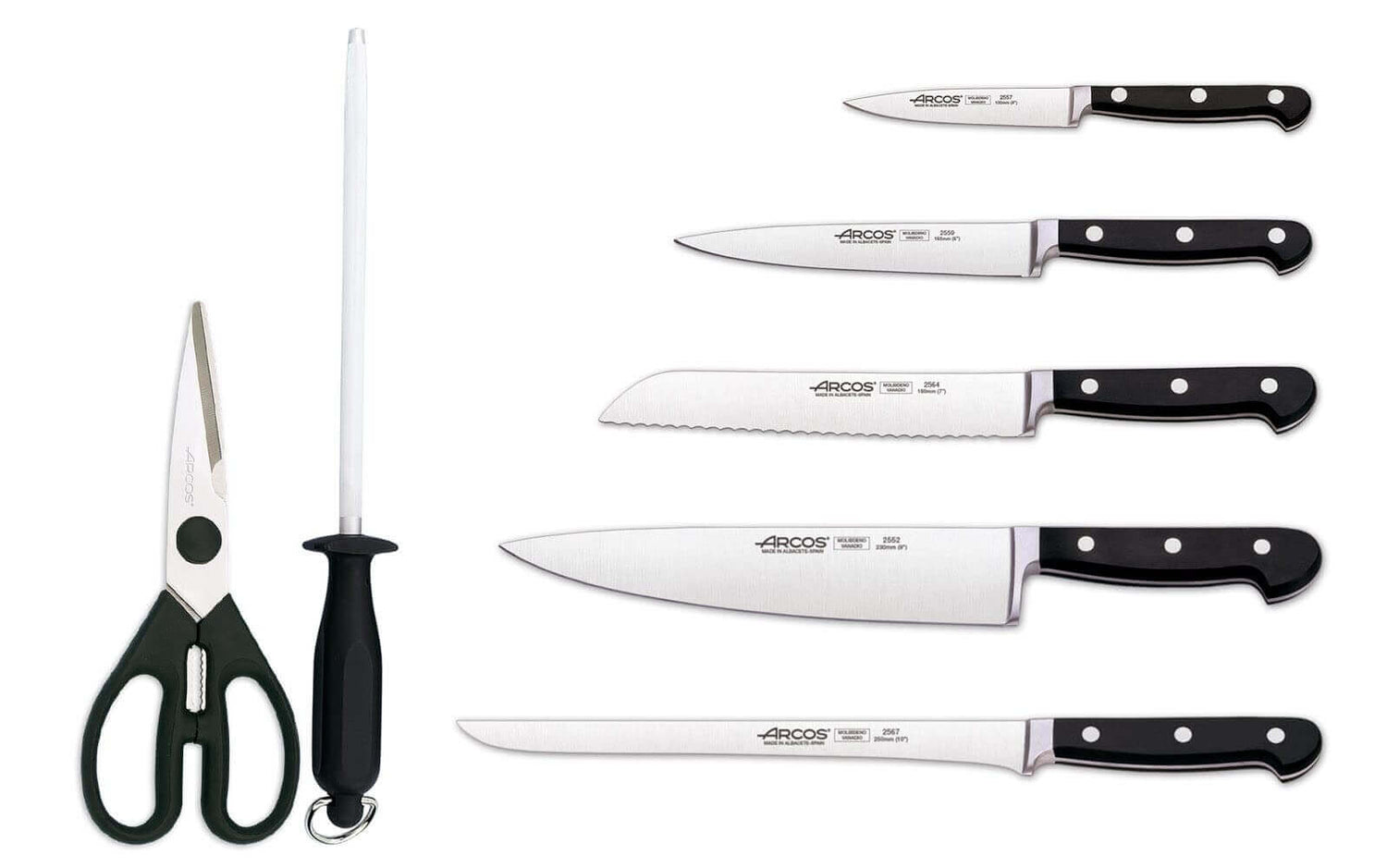 Bloc bois Arcos CLASICA 5 couteaux forgés + 2 accessoires