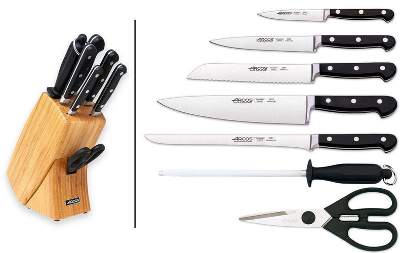 Bloc bois Arcos CLASICA 5 couteaux forgés + 2 accessoires