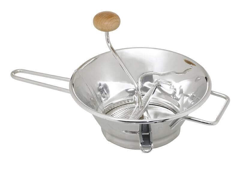 Passe-légumes 24cm acier inox 3 grilles + bouton en bois