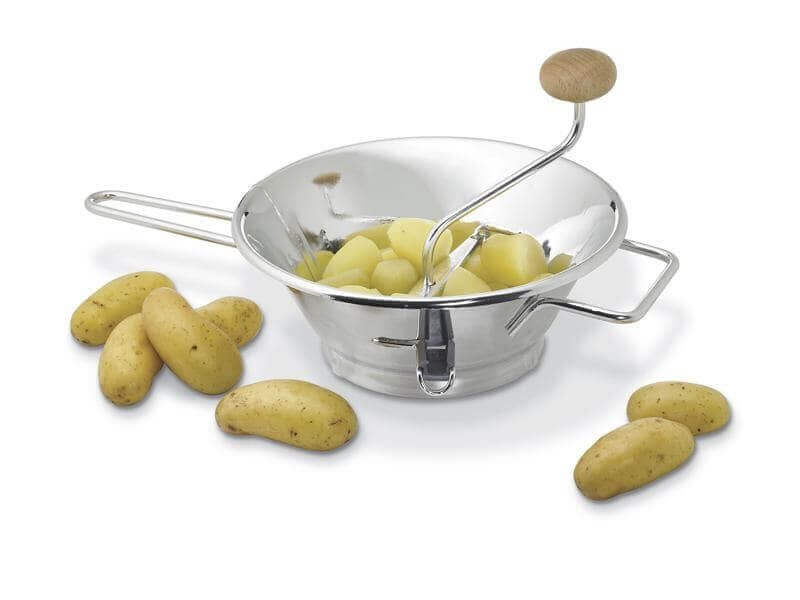 Passe-légumes 24cm acier inox 3 grilles + bouton en bois