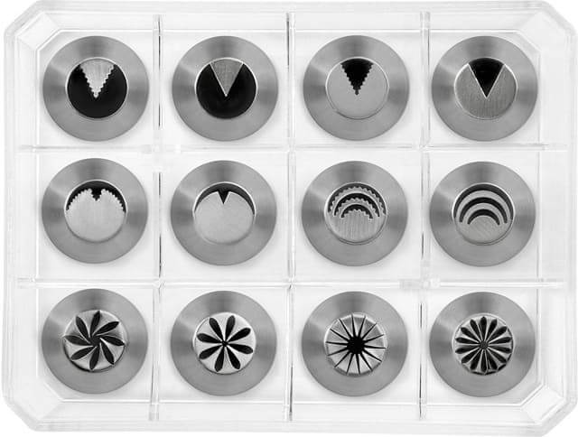 Boite de 12 douilles assorties tout inox décor floral