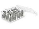 Boite de 12 douilles assorties tout inox décor floral