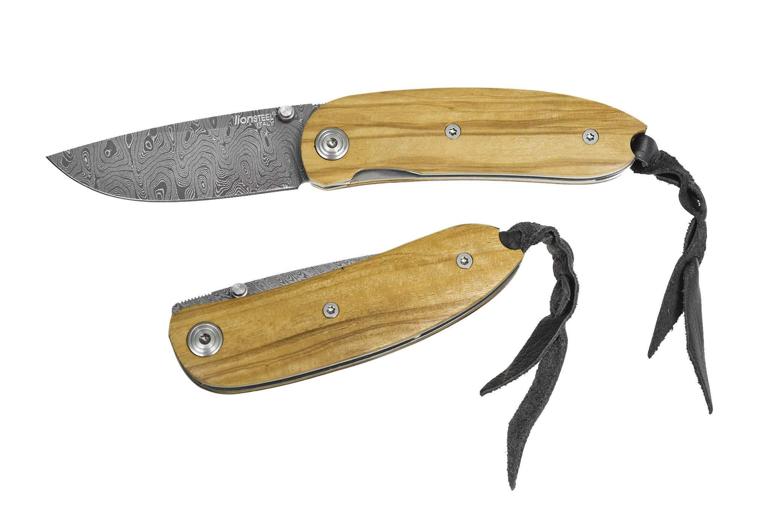 Couteau pliant LionSteel Mini acier damas manche olivier 8cm