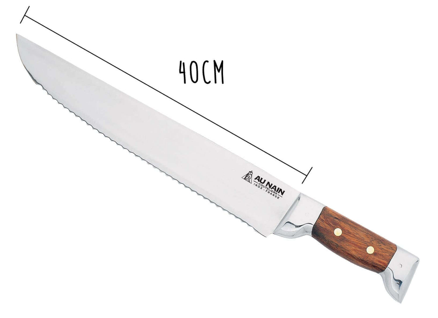 Couteau à thon Au Nain 2 mitres inox lame à dents manche kotibé - 40 cm