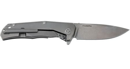 Couteau pliant LionSteel Tre manche 10cm + coffret bois - Titanium gris