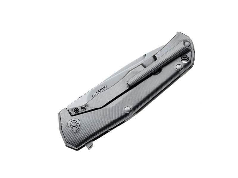 Couteau pliant LionSteel Tre manche 10cm + coffret bois - Titanium gris