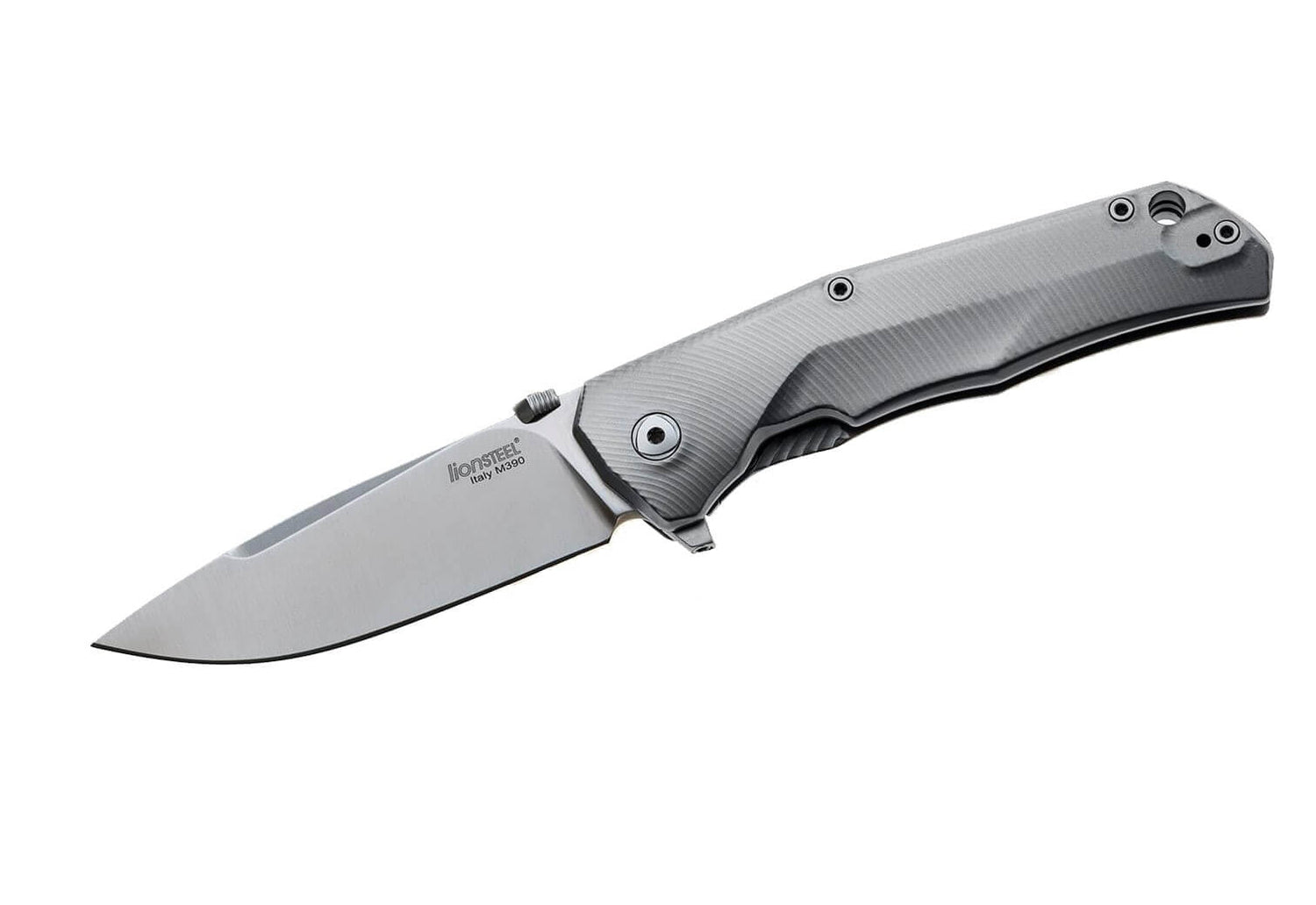Couteau pliant LionSteel Tre manche 10cm + coffret bois - Titanium gris