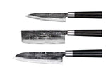 Coffret 3 couteaux Samura Super 5 damas : universel + santoku + nakiri