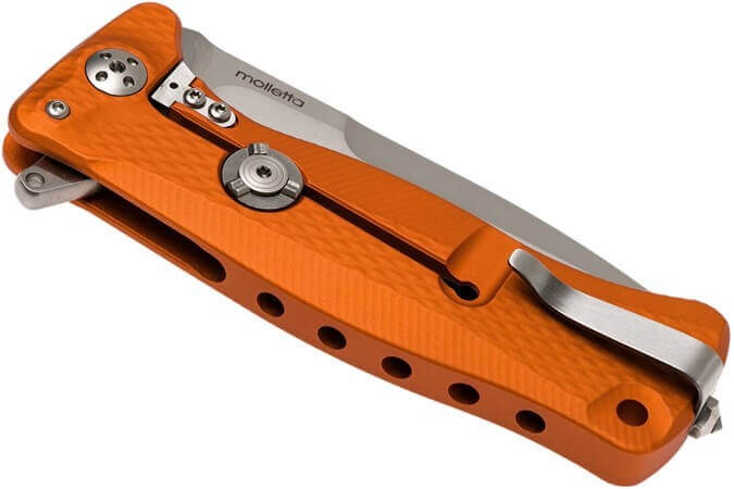 Couteau pliant LionSteel SR11 manche alu 12cm pic brise-vitre - Orange