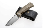 Couteau pliant LionSteel SR11 manche titanium 12cm pic brise-vitre + étui cuir - Bronze