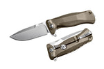 Couteau pliant LionSteel SR11 manche titanium 12cm pic brise-vitre + étui cuir - Bronze