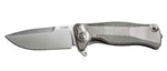 Couteau pliant LionSteel SR11 manche titanium 12cm pic brise-vitre + étui cuir - Gris