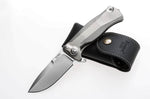 Couteau pliant LionSteel SR11 manche titanium 12cm pic brise-vitre + étui cuir - Gris